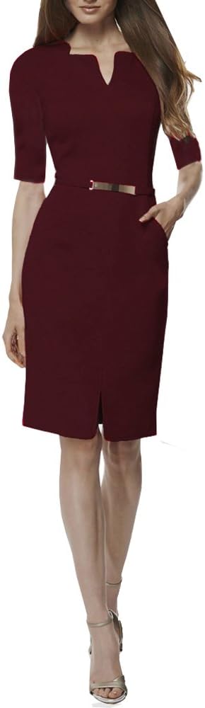 REPHYLLIS Women Summer Round Neck Business Working Cocktail Party Bodycon Dress