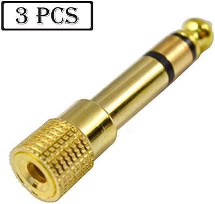 6.35mm Stereo Plug to 3.5mm Stereo Jack Adaptor, Gold Plated 3 Pack
