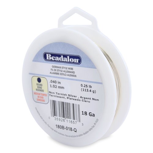 Beadalon 18-Gauge Tarnish Resistant Silver Plate Round Wire, 1/4-Pound