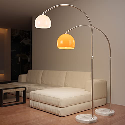 Jago® Bogenleuchte - Höhenverstellbar, A++ bis E, 145-220/130-180 cm, 1xE27 LED, max.60W, Orange/Weiß - Bogenlampe, Stehlampe, Stehleuchte, Standleuch