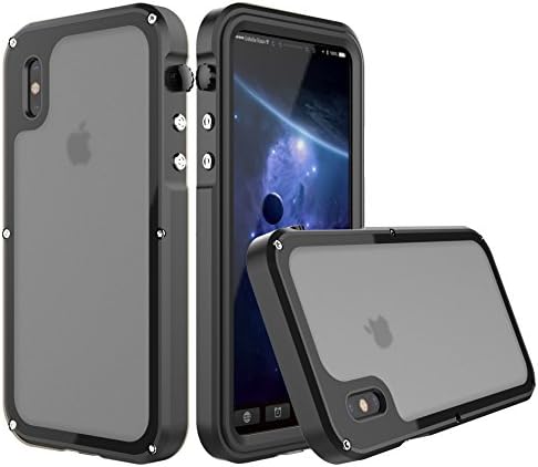iPhone X Aluminum Waterproof Case, Full-body IP68 Certified Waterproof Clear Case with Built-in Screen Protector (Black)