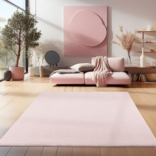 HomebyHome Waschbarer Teppich Kurzflor 240x340 cm Rosa Modern Einfarbig Weich rutschfest Pflegeleicht Maschinenwaschbar für Wohnzimmer Schlafzimmer Es