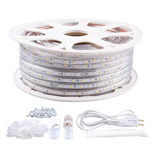 LED Strip Lights,Rope Light,Outdoor,Indoor,Waterproof,2100LEDS,114FT/35M,Warm White,Xmas Decorative,Plugin 110V, String Lighting, Flexible, SMD 2835,Connectable, Cuttable, Connector,Fuse Holder