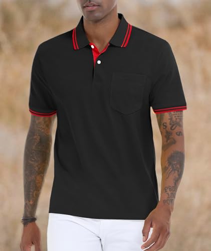Black Polo Shirts for Men Short Sleeve Golf Polo