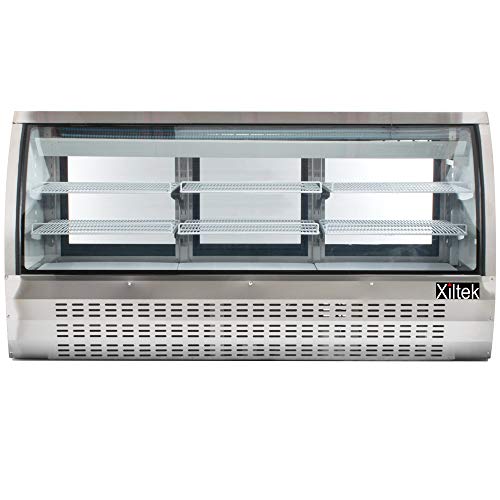 New 82" Xiltek Commercial All Stainless Steel Curved Glass Refrigerated Deli Case Display Case With LED Lighting