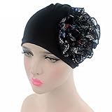 HOT！ Beanie Scarf ,BeautyVan Fashion Muslim Women Flower Cancer Chemo Hat Beanie Scarf Turban Head Wrap Cap (Black)