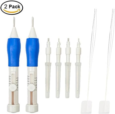 2 Set Three Size Embroidery Stitching Punch Needle Set Craft Tool for Embroidery DIY Sewing Needle Tool (Blue)