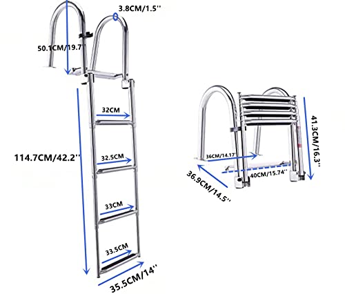 KAOLALI Scaletta Piscina, Scaletta per Barca 4 Gradini in Acciaio Inox per Ingresso Posteriore con Pedale e Corrimano (Portata 200 kg)