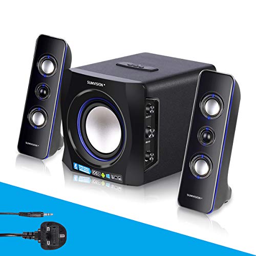 Sumvision-Ncube-Pro-2-LED-Bluetooth-50-Enhanced-Data-Rate-Designer-Stereo-Multimedia-Wireless-Speaker-21-with-Bass-Boost-Subwoofer-for-PC-Gaming-Laptops-Android-iPhones-iPads-iMac