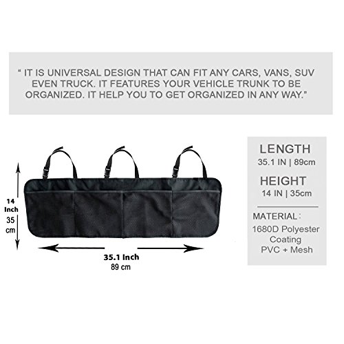 Prorighty Auto Trunk Organizer for Van, Car, SUV Backseat Storage Multipurpose Interior Back Seat Large Mesh Pockets for Tools, Cleaning Kits, Emergency Kits, BLACK
