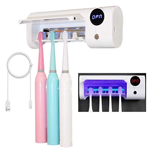 Qhand Toothbrush Holder, Toothbrush Holder Wall Mounted USB Charging, 4 Toothbrush Slots with Dust Cover Toothbrush Holder Bathroom Organizer, for Ladies Men Baby Kids Family Kitchen (White) - Thumbnail 7