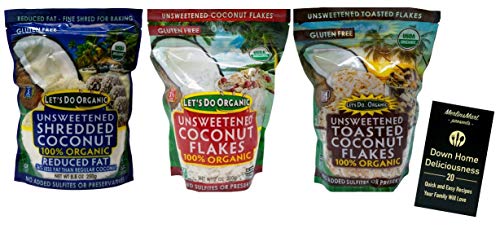 Let's Do Organic Unsweetened Shredded Coconut & Coconut Flakes | 3 Flavor Variety (1) each: Reduced Fat Shredded, Plain Flakes, Toasted Flakes (7-8.8 Ounces) Plus Recipe Booklet Bundle - Thumbnail 5