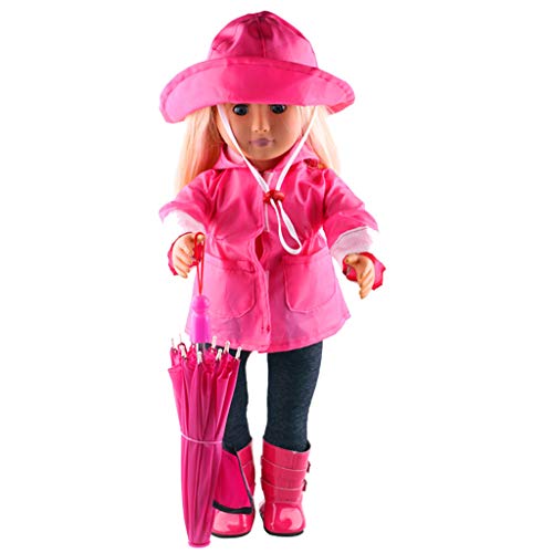 Rucan 6Pcs/Set Doll Raincoat T-Shirt Hat Trousers Boots Umbrella Clothes for 18 Inch American Girl Doll Accessory (A)