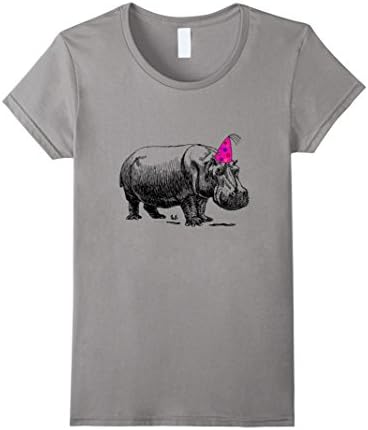 Womens Birthday hippo t-shirt Medium Slate