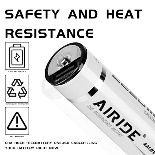 AIRIDE USB Rechargeable AA Batteries, Lithium Ion 1.5V High Capacity