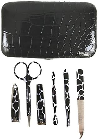 Manicure Pedicure Kit, Nail Clippers Travel Set, Black Animal Print