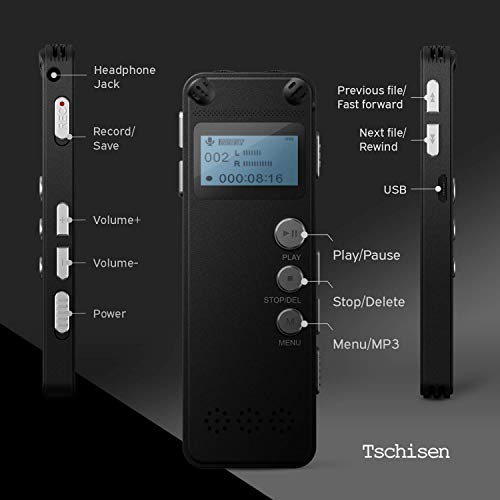 16G Digital Voice Recorder, Tschisen Audio Recorder with Playback