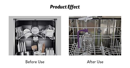 (4 Pack) Tether Stemware Saver Set -Flexible Dishwasher Stabilizer Holder for Wine Glasses-Purple
