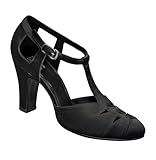 Aris Allen Black Satin 1930s T-Strap d'Orsay Dance Shoes