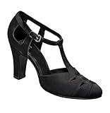 Aris Allen Black Satin 1930s T-Strap d’Orsay Dance Shoes, Size: 7.5, Shoes Direct