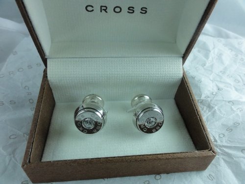 Cross Conical Rhodium Cufflinks with Crystal Inset