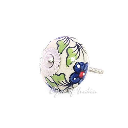 Eyes of India - Set of 2 Green Blue Ceramic Dresser Door Cabinet Cupboard Knobs Pulls Decorative Shabby Chic Colorful Boho Bohemian Accent Handmade