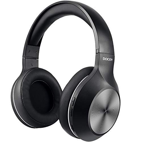 Bluetooth Headphones Over Ear, Wireless Headphone Hi-Fi Stereo Headset with Mic, Comfortable Protein Ear Pads, Lightweight headphone, 25H Playtime for Airplane Travel Work PC Cell Phones, Black, Docoy
