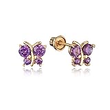 14k Yellow Gold Butterfly Children Screwback Girls Earrings