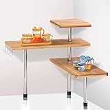 Yaheetech 3-Tier Corner Storage Shelf Organizer Bamboo Corner Shelves Storage Unit Kitchen/Bathroom Space Saving 3 Shelves w/4 Hooks Natural