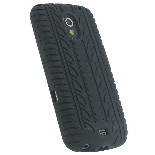 iGadgitz Black Silicone Skin Case Cover with Tire Tread Design for Samsung Galaxy Nexus i9250 Android Smartphone Cell Phone + Screen Protector