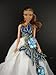 White Gown with Large Blue Applique Flowers Made to Fit the Barbie Doll