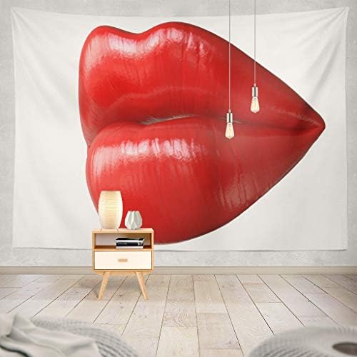 Suesoso Kiss Tapestry,80 W x 60 L Hang Wall Art,Lips Women Kiss Mouth Red Kissing Sexy White Hanging Wall Decor,Tapestry Wall Hanging for Home Decor,Birthday Gifts for Women