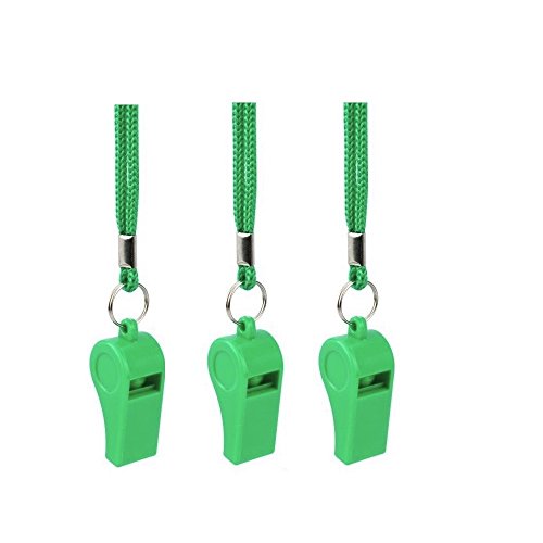 Giveet 3 Pieces Green Whistle with Lanyards, Durable Plastic Whistle for Indoor Outside Party Sports