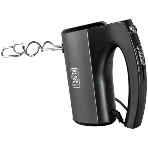BLACK+DECKER 300W Hand Mixer - 5-Speed with Turbo, Premium Metallic Finish, Stainless Steel Beaters & Dough Hooks, Ergonomic Grip, Easy Eject, Dishwasher Safe | SSMH325-B5