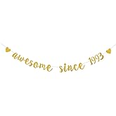 XIAOLUOLY Gold Glitter Garlands Awesome Since 1993 Banner for 33rd Birthday Party Decorations Supplies,Pre-Strung, Glitter Gold Paper Garlands Photo Props Bunting Sign,Awesome Since 1993