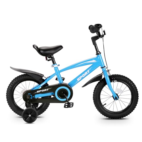 BODIOO Kids Bike Bicycle 14 Inches Kid Bicycle for Boys Girls with Training Wheels Sturdy Frame Adjustable Seat Handbrake and Coaster Brake for Rider 37 to 42 Inch