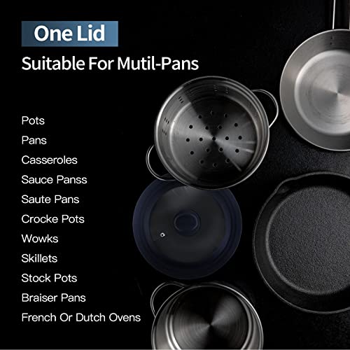 Sibicon Universal Lid for Pots and Pans Skillets,Tempered Glass with Heat Resistant Silicone Rim,BPA-Free,Cookware & Bakeware Lids For More Pans,Fits 7.9\