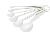 Rocky Mountain Goods Measuring Spoon Set - 6-Piece White Set - 1/8 tsp to 1 tbsp - Durable Plastic with Raised Measurements - Metric, Standard Markings - Dishwasher Safe - Wet and Dry Ingredients