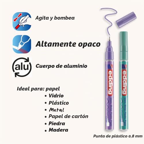 780 Marcador de tinta opaca brilhante - Ouro, Prata, Azul, Verde, Violeta (Metálico) - 5 Marcadores - Ponta Extra Fina 0,8 mm - Para Vidro, Pedras, Madeira, Plástico, Papel - Cor Permanente