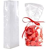 Gusseted Cellophane Bags, 50Pcs 4.3x2x11.8 Inches Flat Bottom Cellophane Bags Gusseted with Paper Insert,Gusset Treat Bags
