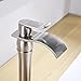 BWE Vessel Sink Faucet Brushed Nickel Single Hole Commercial Waterfall Bathroom Faucet with Pop Up Drain Without Overflow and Supply Line Modern Tall Faucet Bath Sink Lavatory Mixer Water Tap