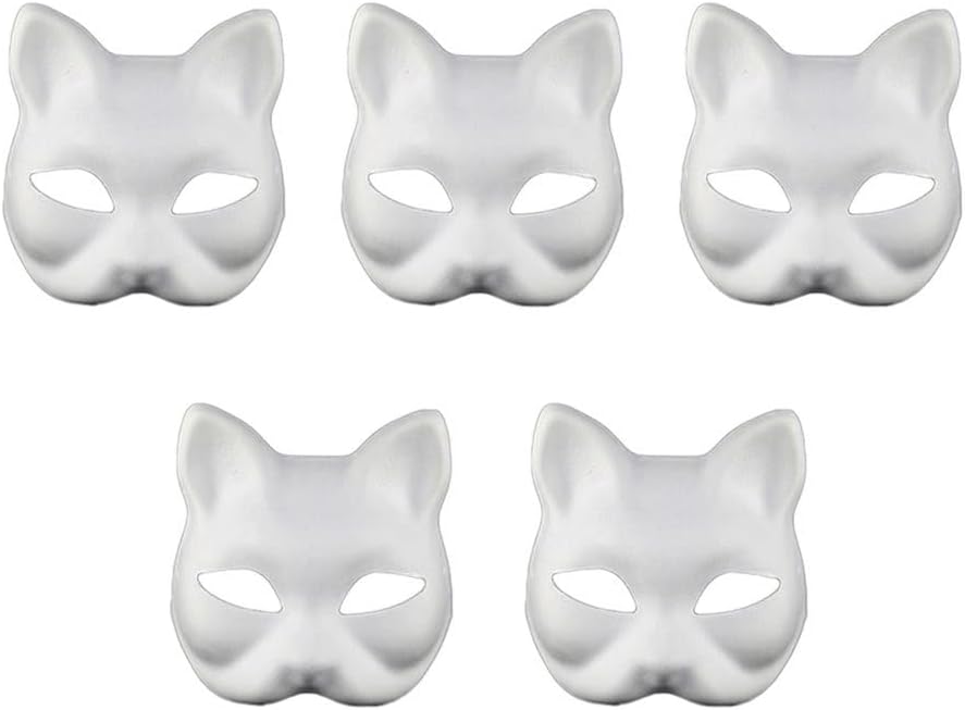 SUPVOX Hand-Painted Fox Masks 5pc White DIY Unpainted Masquerade Craft Party