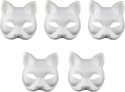 SUPVOX Hand-Painted Fox Masks 5pc White DIY Unpainted Masquerade Craft Party