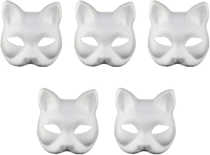 SUPVOX Hand-Painted Fox Masks 5pc White DIY Unpainted Masquerade Craft Party