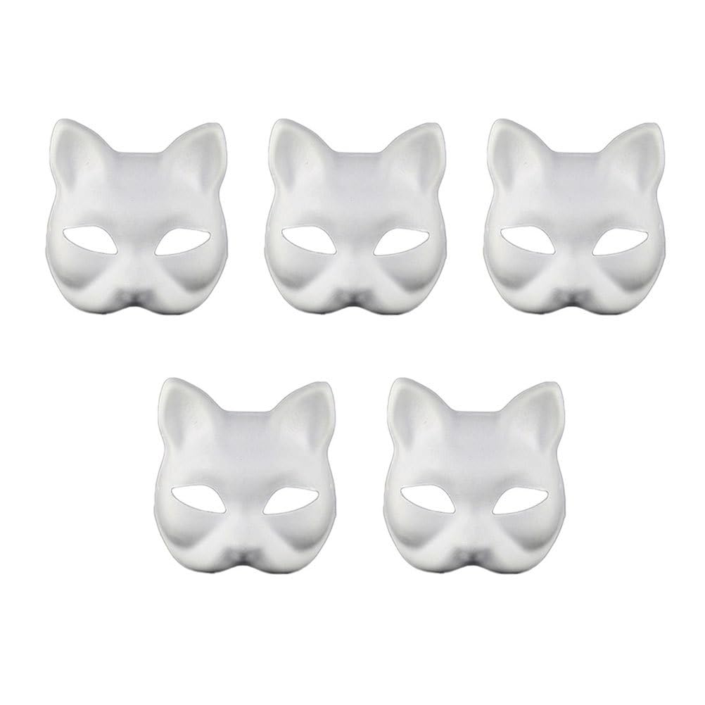 SUPVOX Hand-Painted Fox Mask 5pcs White Masks DIY Unpainted Face Masks Plain Fox Masquerade Masks for Decorating Craft School Party Favors