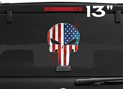 Punisher Skull with Faded American Flag Decal Sticker Graphic for Cars, Trucks, Motorcycles, Boats, Walls, Glass, etc. (13" Tall)