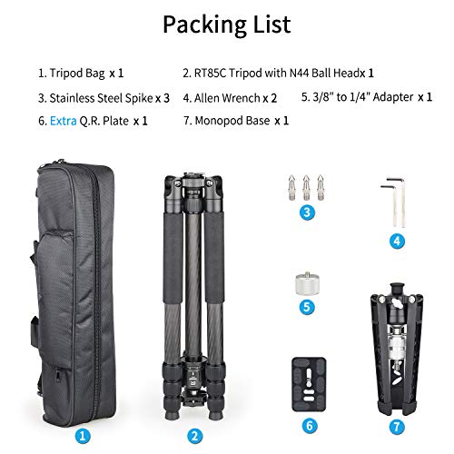 73" Carbon Fiber Ball Head Tripod Monopod with 44mm Low Profile Ballhead INNOREL RT-85C Professional DSLR Camera Tripod 32mm Leg Tube Ultra Stable Max Load 55lbs/25kg