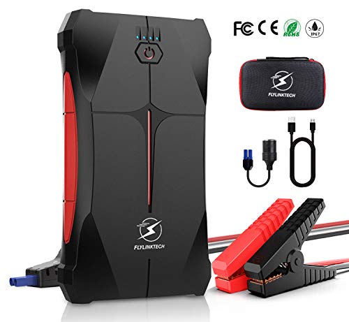 Flylinktech Car Jump Starter 800A Peak 12V (up to 4.0L Gas Or 2.0L Diesel Engine), 12000mAh Portable Power Pack with Jumper Cable & LED Flashlight