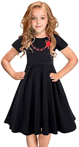 LEEGEEL Girls Vintage Dress Polka Dot Swing Rockabilly Dresses Necklace Size 6-12 Girls Dresses