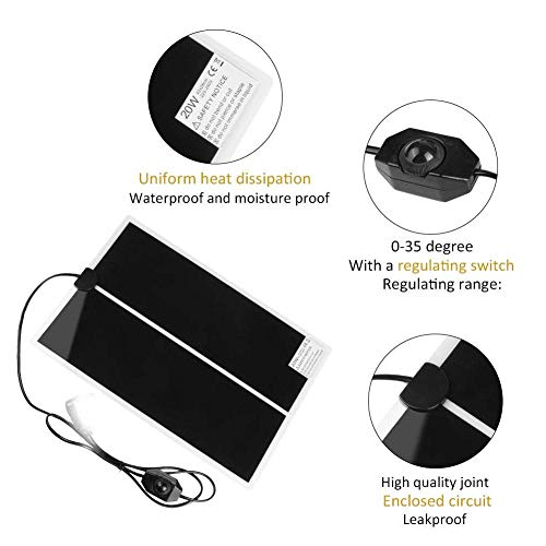 Teepao Reptile Heating Pad, Fish Tank Heating Pad with Power Adjustment Switch 20W Adjustable Reptile Heater Temperature Pet Heat Mat, Terrarium Heater Pad Pet Safety Heating Warmer Pad - L